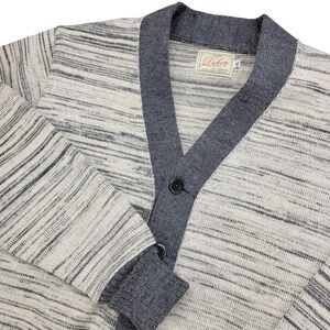 Dehen 1920 Knitting Co Sweater Mens XL Gray Beige Wool Striped Cardigan Made USA